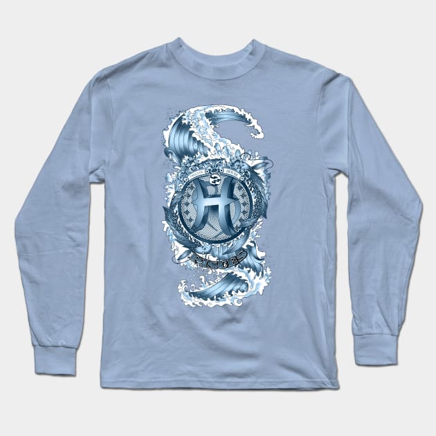 PISCES (Aquamarine) Aquatic Zodiac sign Long Sleeve T-Shirt by qggraphics